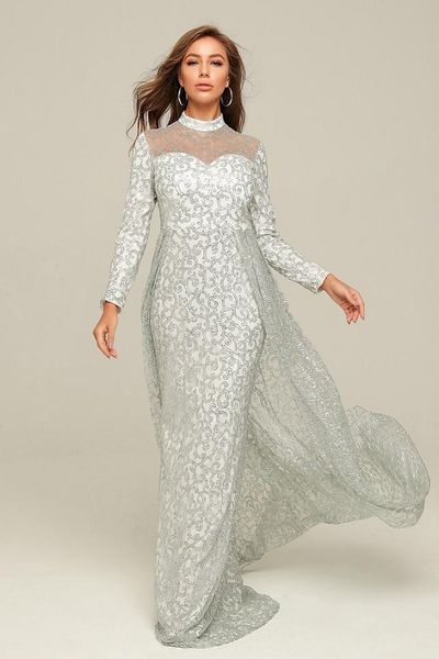 

casual dresses turtleneck floor-length dress long sleeve fashion celebrity evening party elegant women sexy, Black;gray