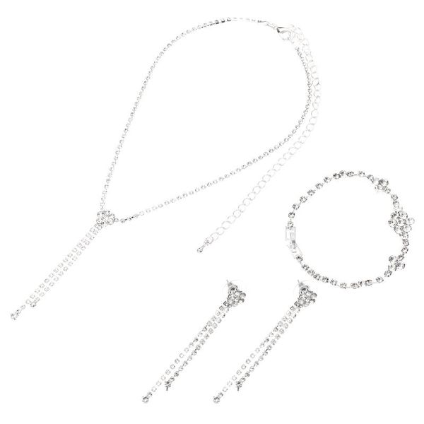 

earrings & necklace 1 set jewelry rhinestone drop dangler bangle tassel choker, Silver