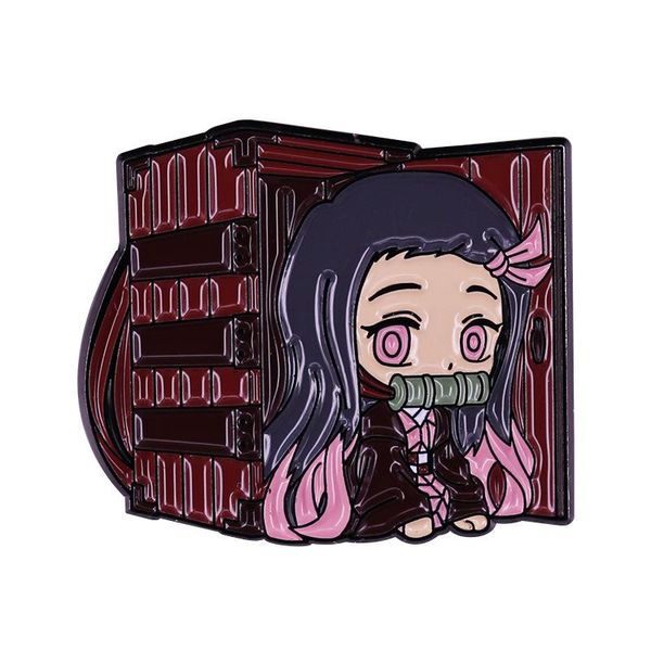 

pins, brooches demon slayer nezuko enamel pin anime girl brooch badge, Gray