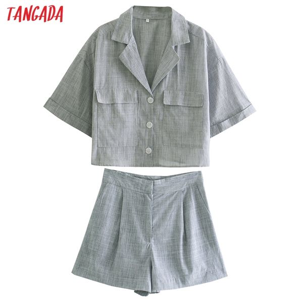 

women's set 2 piece summer gray loose cropped shirt and short qd28 210416, White