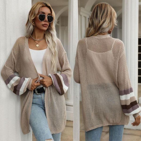 

women's knits & tees women oversized knitted cardigan striped long see through sleeve sweater jacket fall fashion harajuku vintage, White