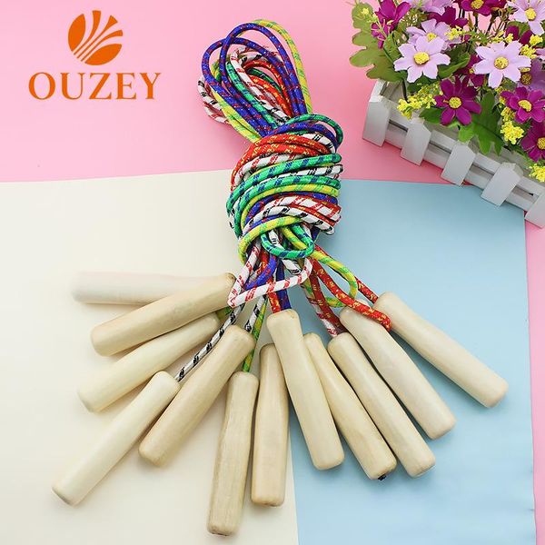 

random color kids child skipping rope wooden handle jump play sport exercise workout toy ropes