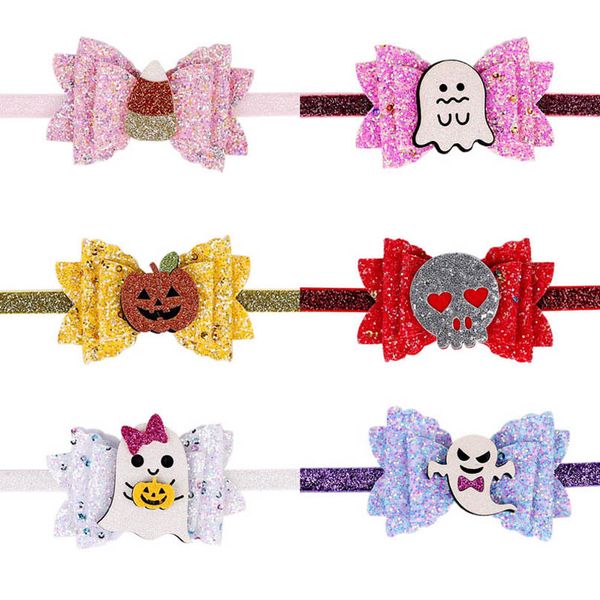 

halloween girls hair accessories baby headbands children kids bow sequin pumpkin hairbands head bands b8213, Slivery;white