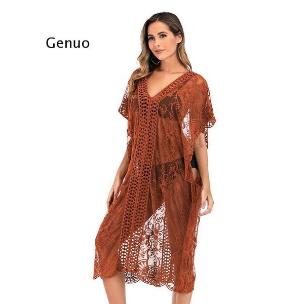 

women summer ladies cover-ups dress bathing suit beach wear tunic 2021 bikini cover up lace hollow crochet swimsuit women's swimwear, White;black