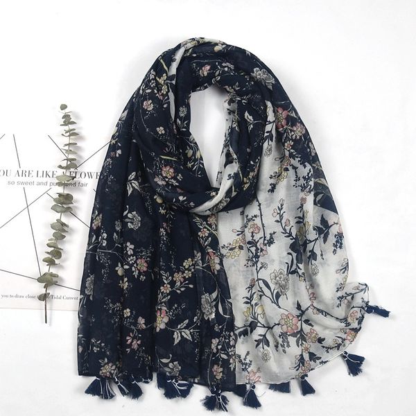 

spring and summer vacation sunscreen shawl women's beach towel indonesian style printed cotton linen silk scarf, Blue;gray