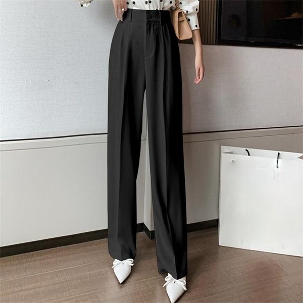 

women's pants & capris new straight casual solid wide leg womens trousers loose streetwear suit korean chic women high waist plus, Black;white