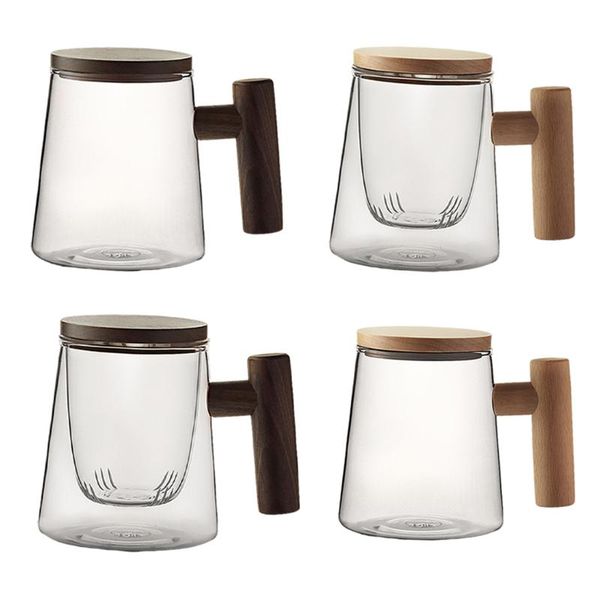 

mugs creative household borosilicate glass tea cup w/wooden lid cover handle