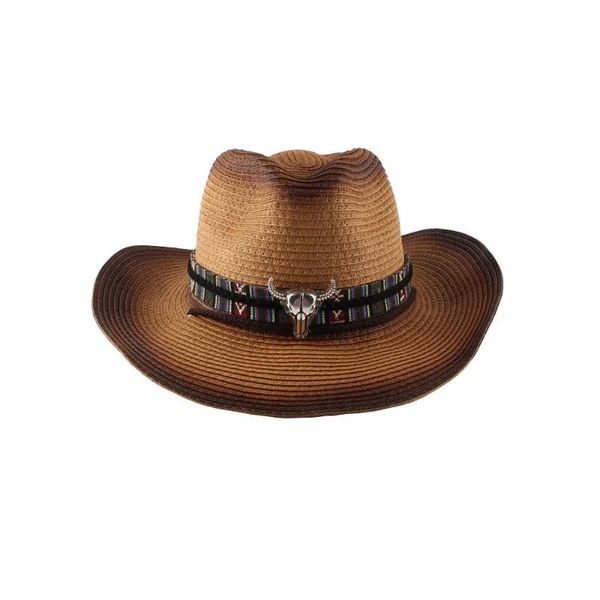 

berets europeanand foreign trade fashion big eaves western cowboy hat women spring and summer roll edge cow head sunblock straw, Blue;gray