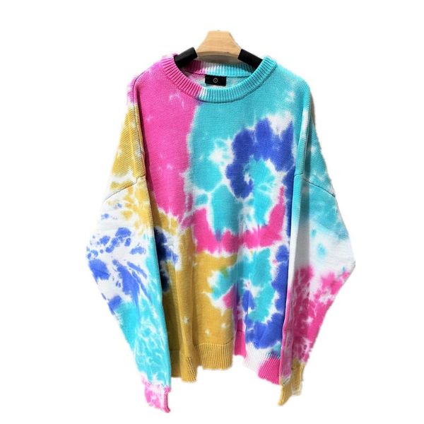 

men's sweaters tie-dye multicolor oversize sweater hip hop men women raglan pullover winter streetwear, White;black