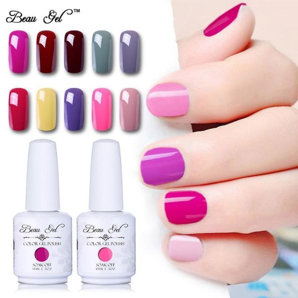 

beau gel 15ml colorful nail art varnish semi permanent enamel polish hybrid bling glitter uv lacquer1, Red;pink