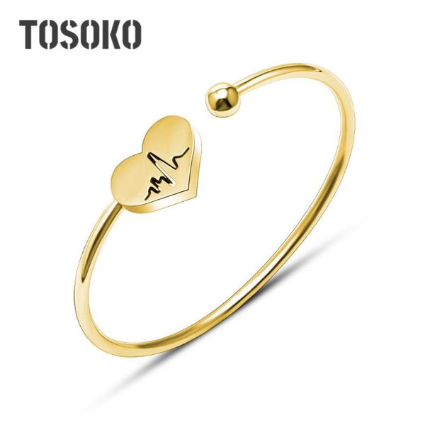 

link, chain tosoko stainless steel jewelry peach heart elastic line bracelet women's fashion ecg twisted bsz069, Black