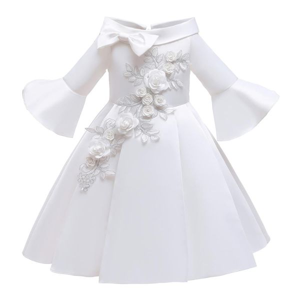 Abiti natalizi per bambini per ragazze Abito da sposa fiore principessa Bambini Festa formale da sera Bianco puro