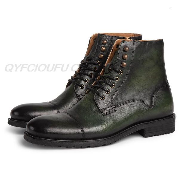 

dress shoes men ankle boots genuine cow leather coffee color green martins flat men's lace up fashion vintage chelsea q6yg, Black