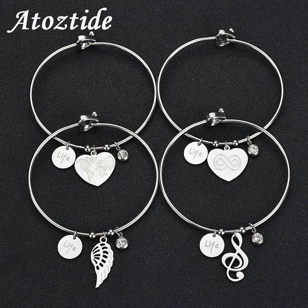 

charm bracelets atoztide fashion stainless steel heart for women silver color engraved letter infinity note round bangle, Golden;silver