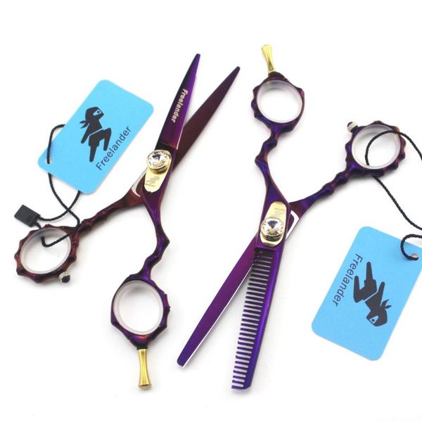 

hair scissors 5.5 handle hairdressing flat cutting tooth thinning shears purple personality bamboo japan 440c scissor