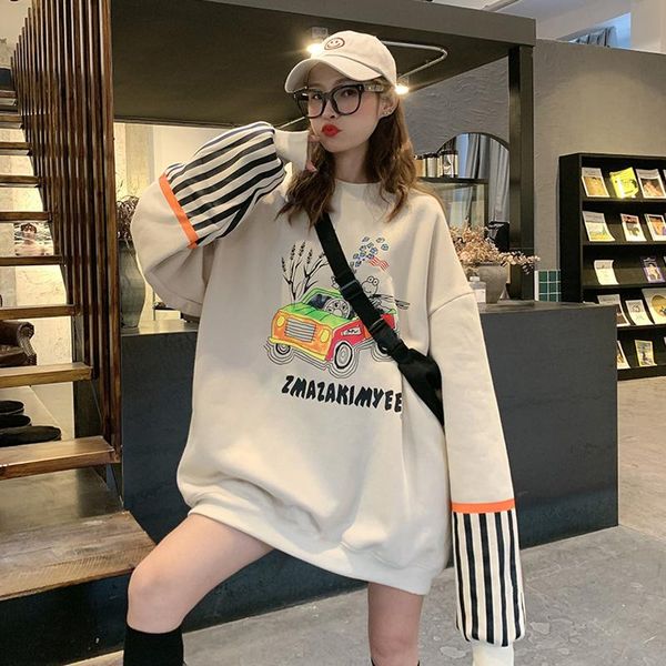 

women's hoodies & sweatshirts clothing casual loose spring and autumn full pullovers patchwork o-neck harajuku style, Black