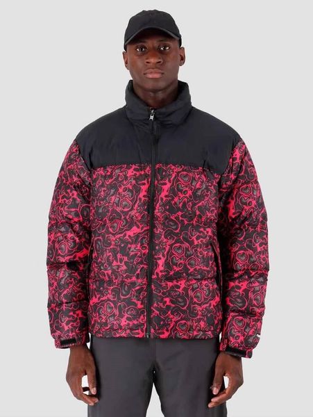 

famous men's designer down jacket parka coat floral rose pattern stand-up collar fashionable warm versatile style autumn and winter mul, Black