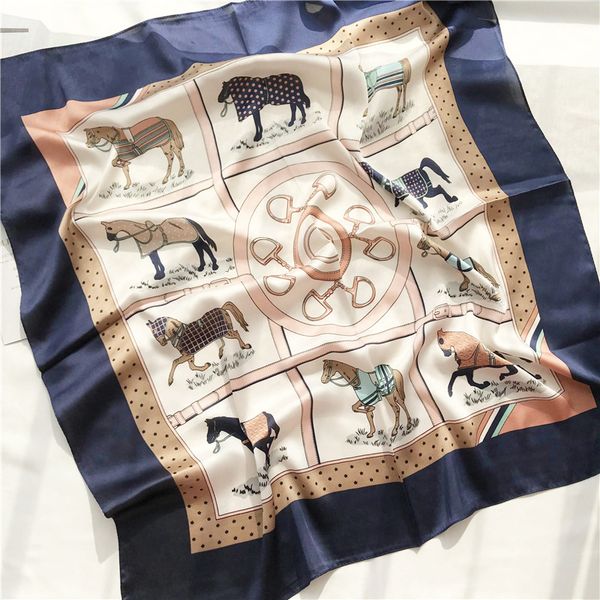 

new satin mini square silk scarf, pony print, Blue;gray