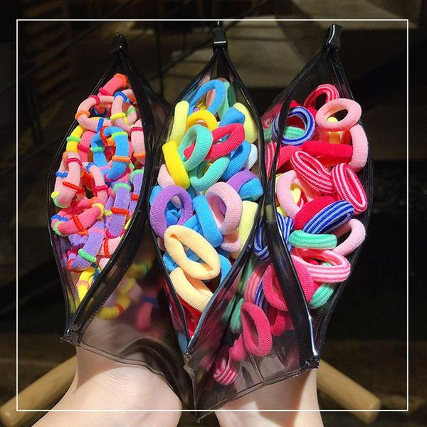 

hair accessories [xwen] 100 pieces/set 2021 small girls rubber band female colorful headrope kids loop simple we30083, Slivery;white