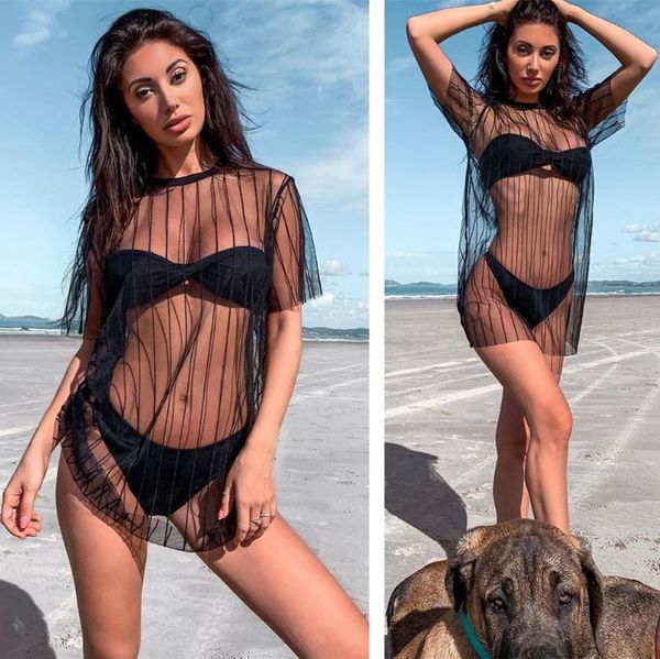

women's swimwear sunscreen beach bikini mesh blouse cover up plus size dresses swimsuit women sarong kimono tunic 2021, White;black