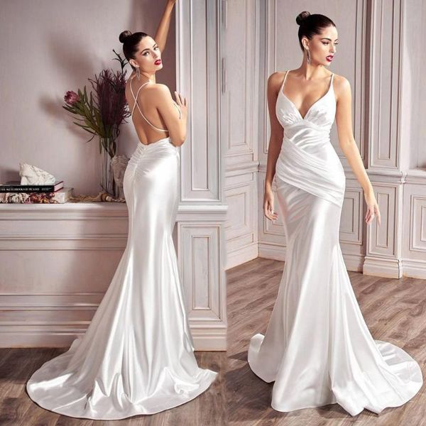 

casual dresses v neck pleated satin summer dress sleeveless ruched stretch backless cross straps mermaid evening long night party, Black;gray