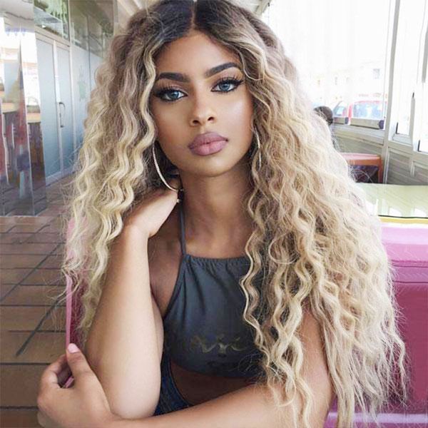 Moda Avrupa ve Afrika Uzun Saç Bayan Peruk Aureate Gül Hairnet 26 inç