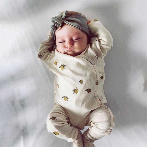 

[little cherry and lemon] cotton autumn winter pajamas side buckle baby thickened romper long crawl 211011, Blue