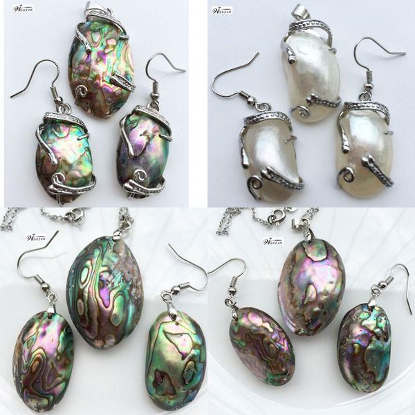 

earrings & necklace fashion zealand abalone shell pendant set wb705, Silver