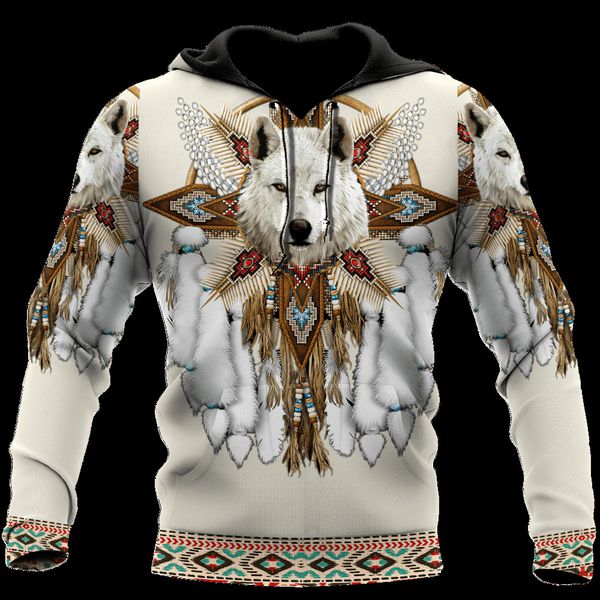 

mens designer t shirts men women 3d full print native indian wolf hoodies harajuku zipper pullover sweatshirt autumn casual jacket tracksuit, Black