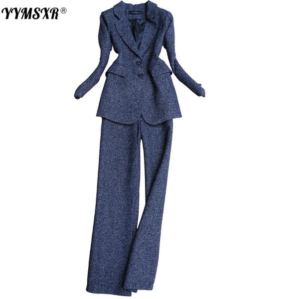 

women's two piece pants 2021 suits office professional wear temperament single breasted jacket elegant straight wide leg, White