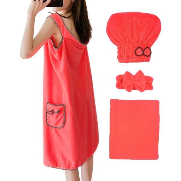 

towel women 4pcs absorbent coral velvet spa bath wrap cover up set bathrobe hat