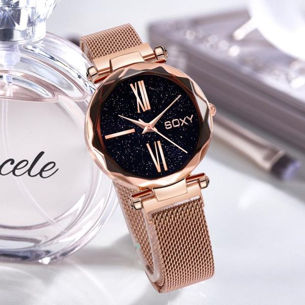 

wristwatches women luxury starry sky watch watches magnetic rose gold bracelet women's quartz ladies clock, Slivery;brown