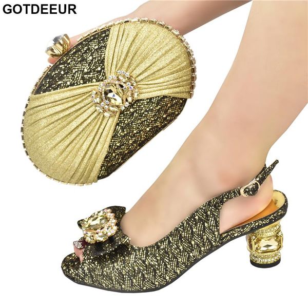 

dress shoes fashion african women and bag for party wedding italian with matching bags set decorated rhinestone, Black