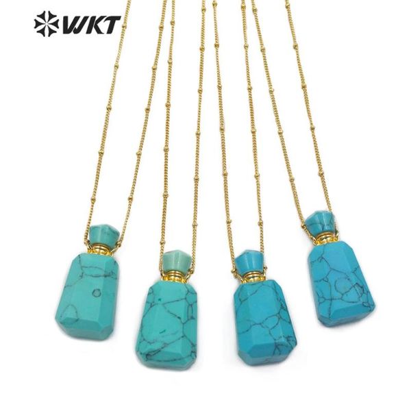 

pendant necklaces wt-n1170 arrival perfume bottle necklace natural green stone with gold electroplated chain, Silver