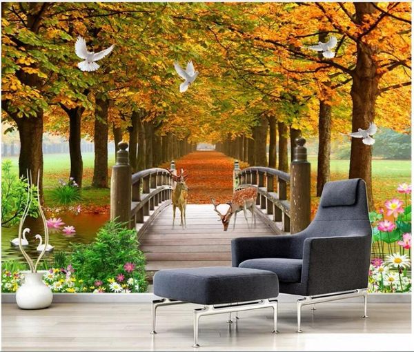 

wallpapers custom po mural 3d wallpaper on a wall golden avenue forest scenery home decor living room for walls 3 d