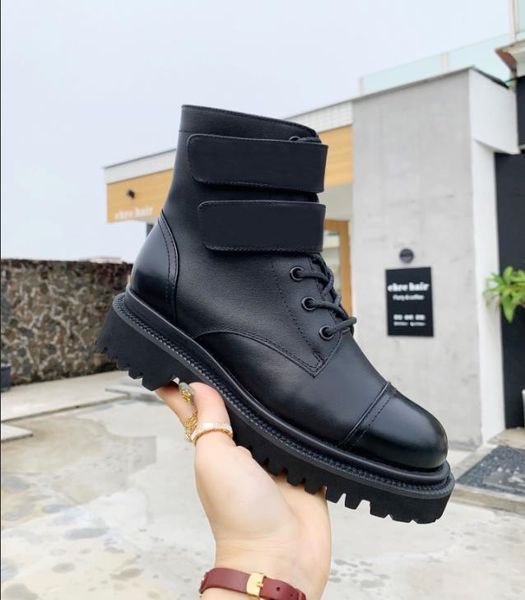 

2021 spring and autumn new women girls ankle boots martin casual flat velcro stitching design fashion comfortable generous with box, Black
