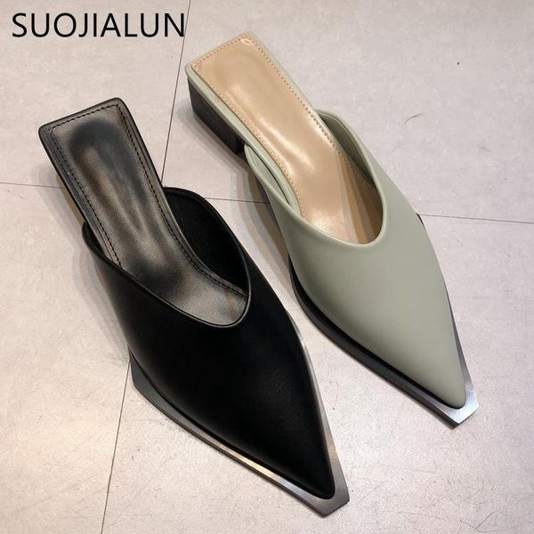 

brand design women slipper 2021 spring ladies slip on mules shoes pointed toe low heel sandal outdoor casual slides slippers, Black