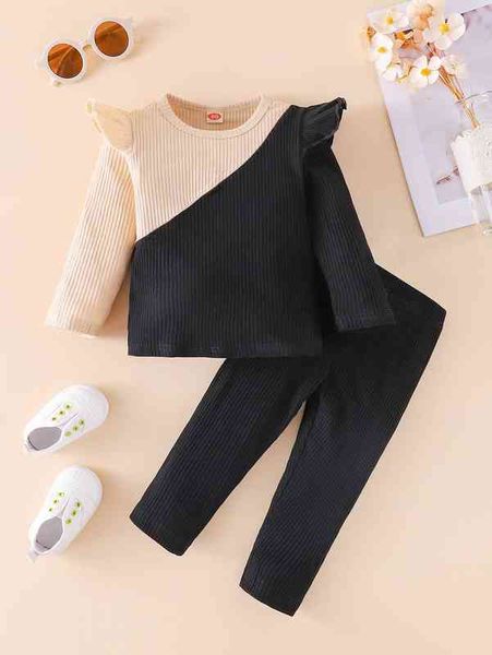 

baby two tone ruffle trim tee & leggings she, White