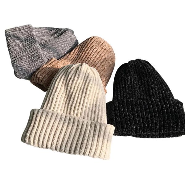 

beanies solid color chenille knitted winter warm soft comfortable skiing cap men women outdoor leisure hat