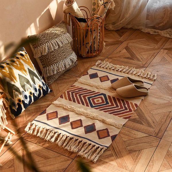 

bath mats 60x90cm handmade woven bedroom bedside area rug home entrance mat foot pad non-slip tassel shower chair rugs