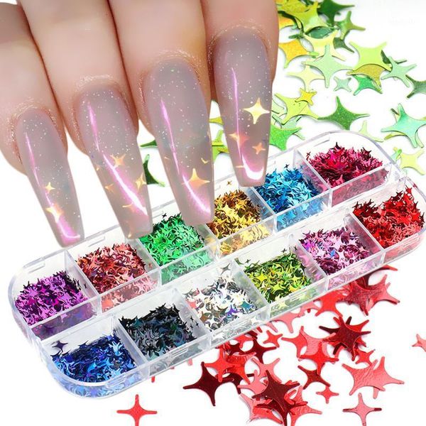 

grids laser sequins silver nails glitter triangle star heart round flake holographic powder gradient nail decoration sa18191, Silver;gold
