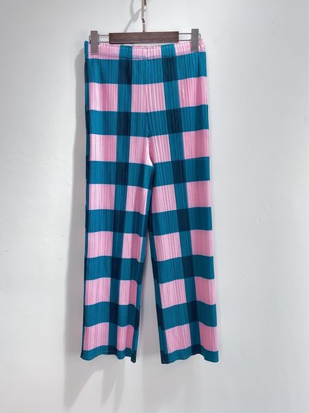 

dresses miyake lattice print pleated casual straight pants, White