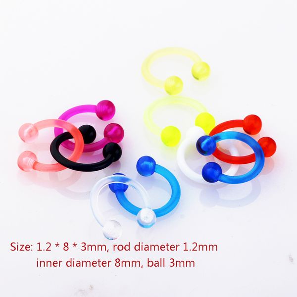 

1pc fashion acrylic tongue ring for women ear septum nipple piercing bar bell navel lip eyebrow piercing body jewelry, Silver