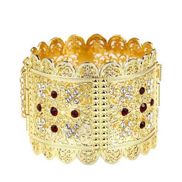 Sunspicems Gold Farbe Algerien Marokko Armreif Große Größe für Frauen Kristall Blume Manschette Armband Indische Ethnische Hochzeit Schmuck Geschenk Q0717