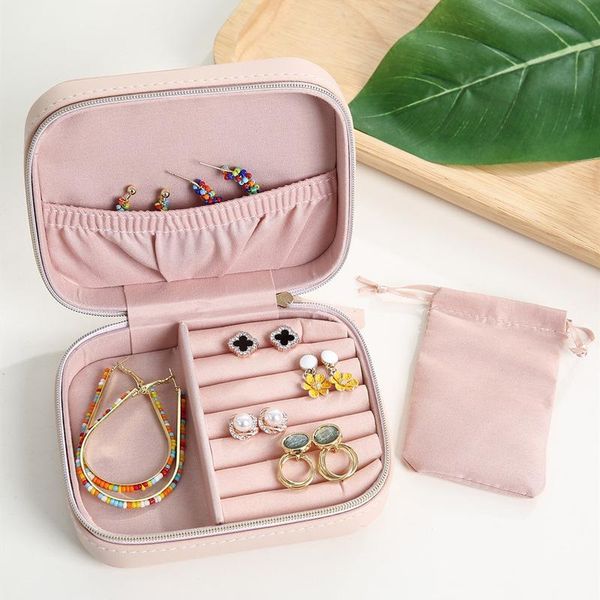 

storage bags jewelry box simple pu leather zipper travel portable earrings
