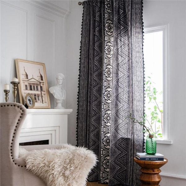 

1.5m width bohemian style black geometric printing curtain kitchen living room bay window & drapes