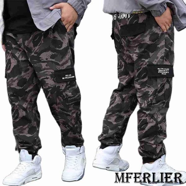 

men's pants autumn winter men cargo plus size 7xl 8xl 9xl camouflage fashion high street wear letter pockets loose 54 56 60 64, Black