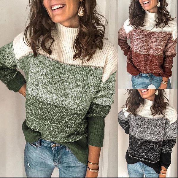 

style womens sweater autumn winter for casual mixed color blouse striped thicken knitted warm women, White;black