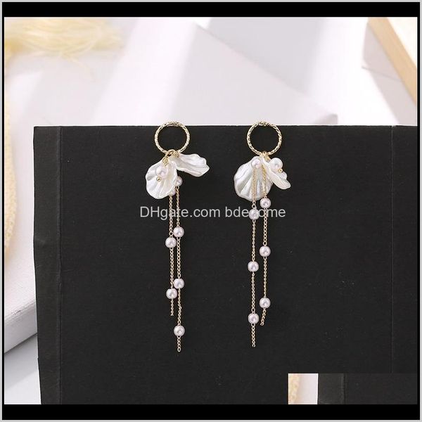 

dangle & chandelier drop delivery 2021 women fashion pearl flowers petal earrings delicate tassel party long earring sweet lady lover birthd, Silver