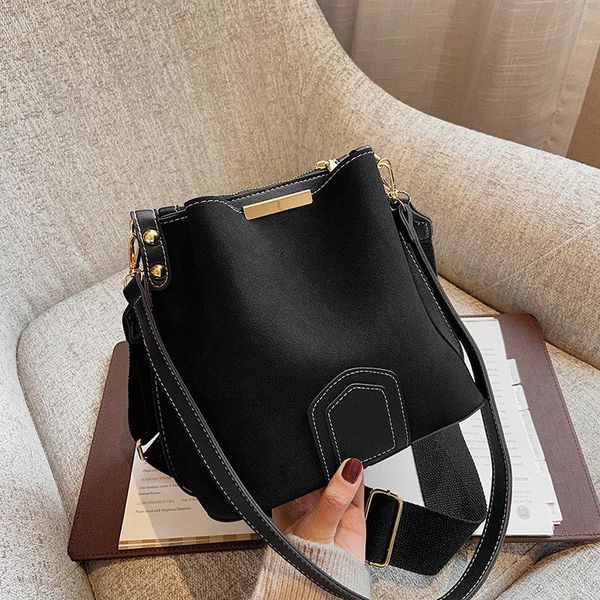 

evening bags 2021 fashion scrub women bucket bag large capacity wide shoulder strap quality retro simple crossbody tote
